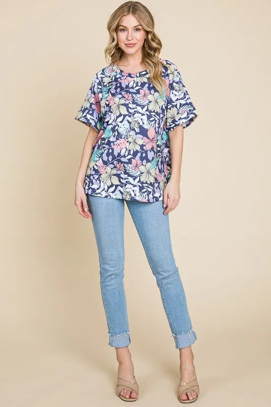 Floral Round Neck Short Sleeve T-Shirt