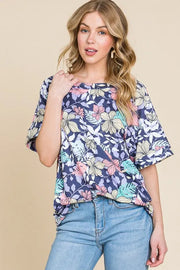 Floral Round Neck Short Sleeve T-Shirt