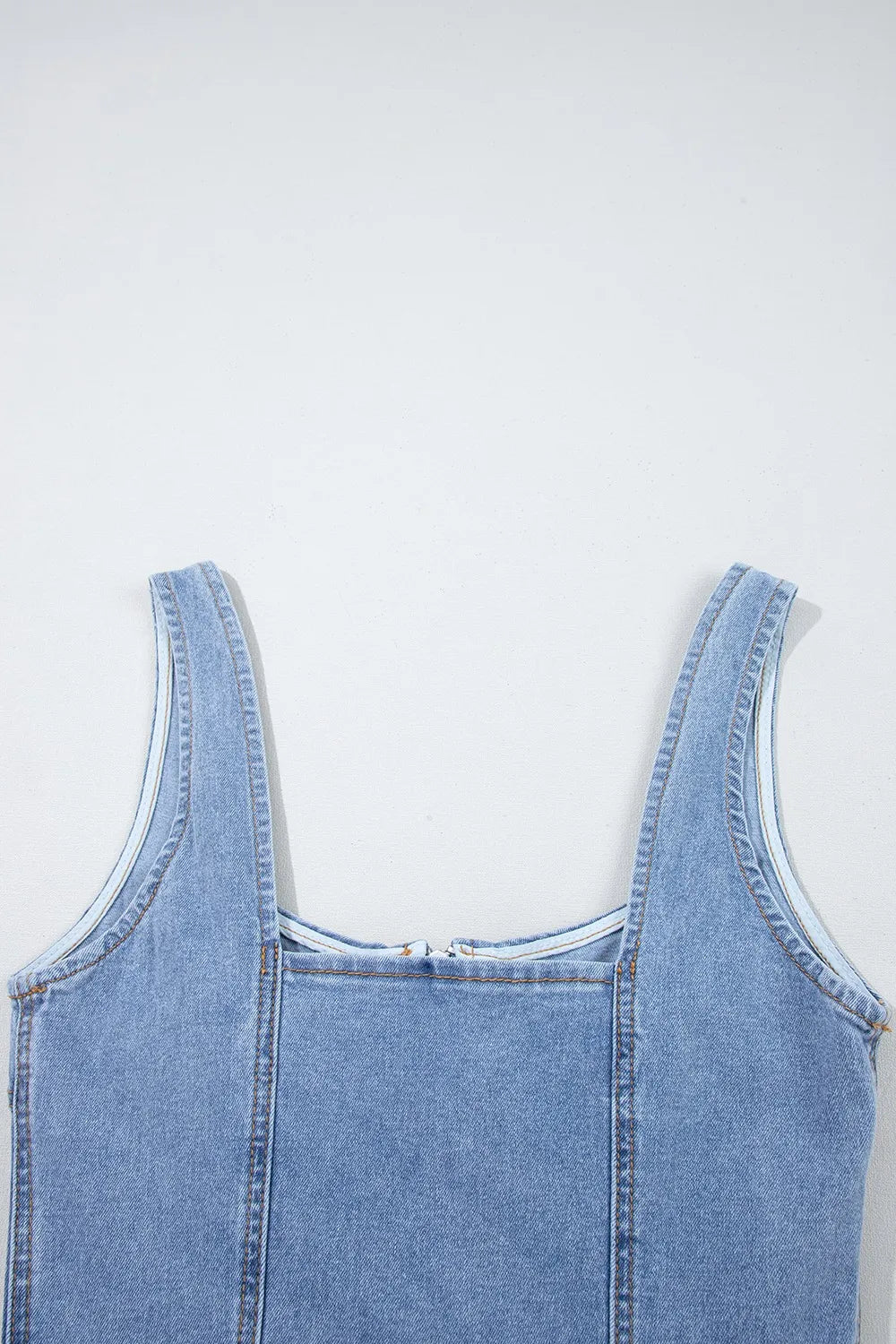 Square Neck Wide Strap Denim Dress.
