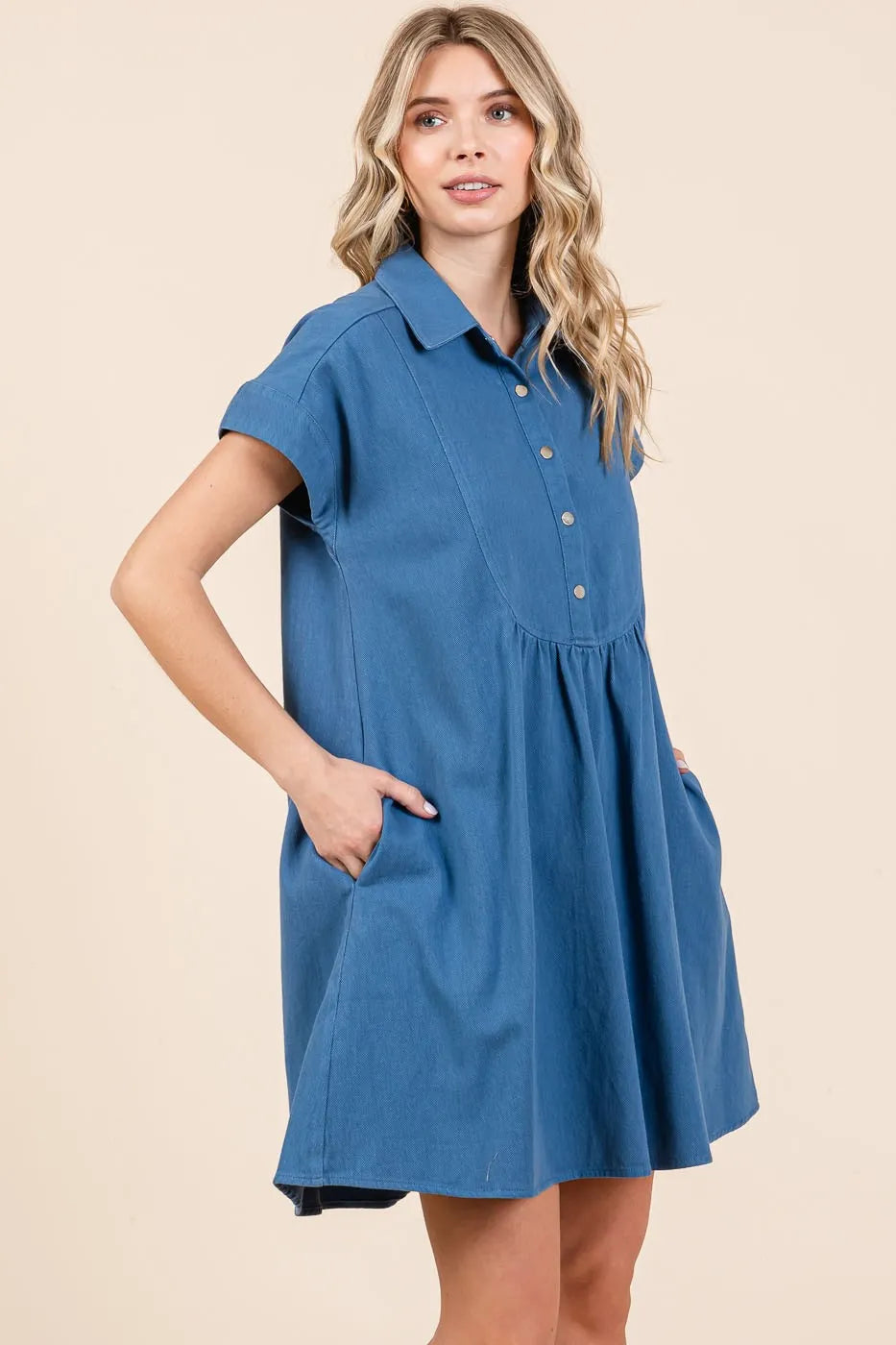 Mittoshop Twill Short Sleeve Collared Mini Dress.