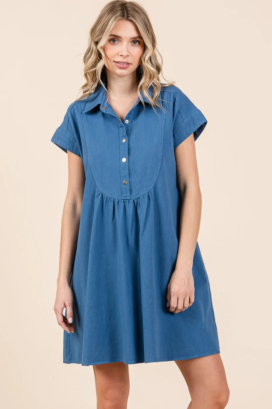 Mittoshop Twill Short Sleeve Collared Mini Dress.