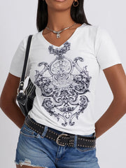 Graphic V-Neck Short Sleeve T-Shirt