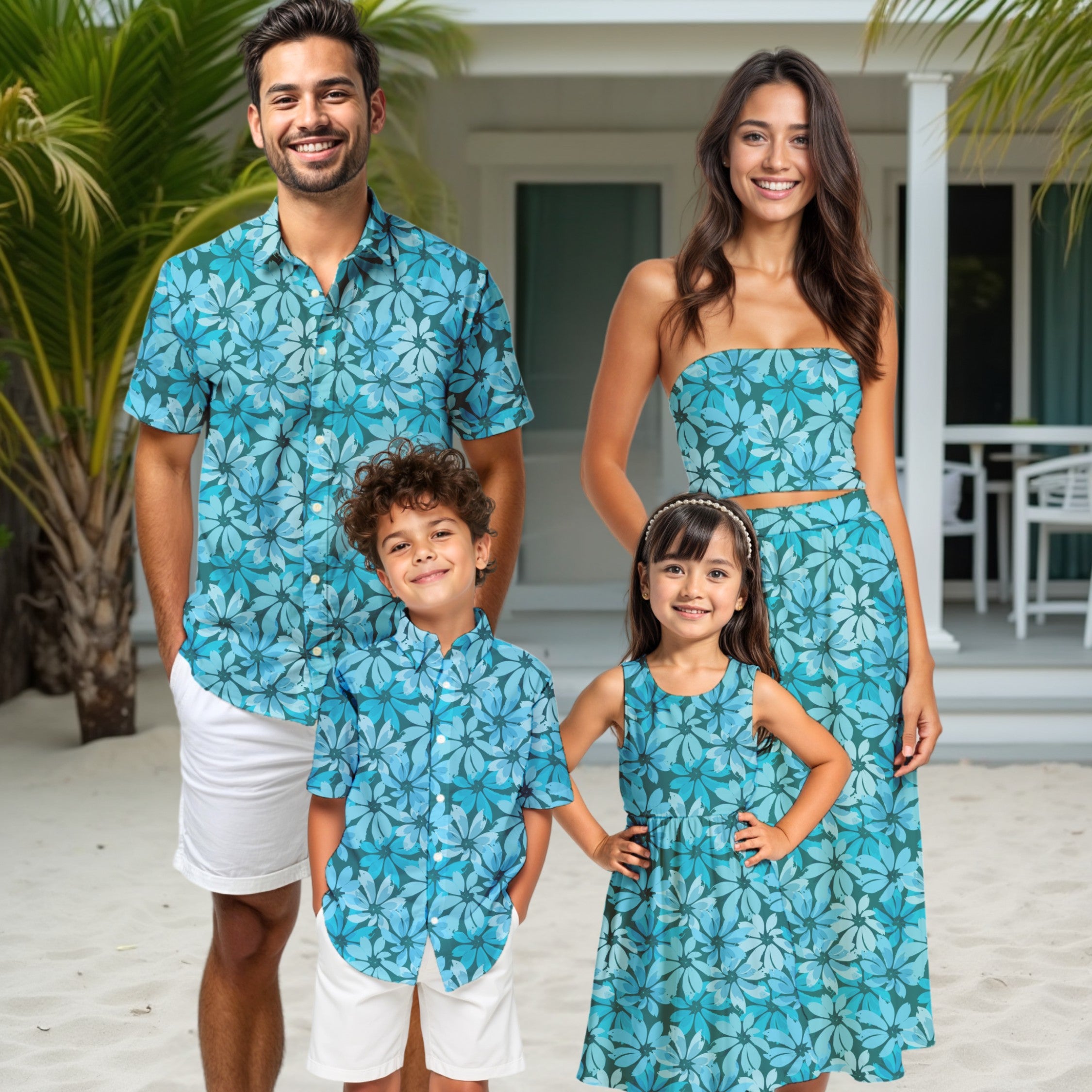 Matching Family Outfits - Tropical Blue Floral I