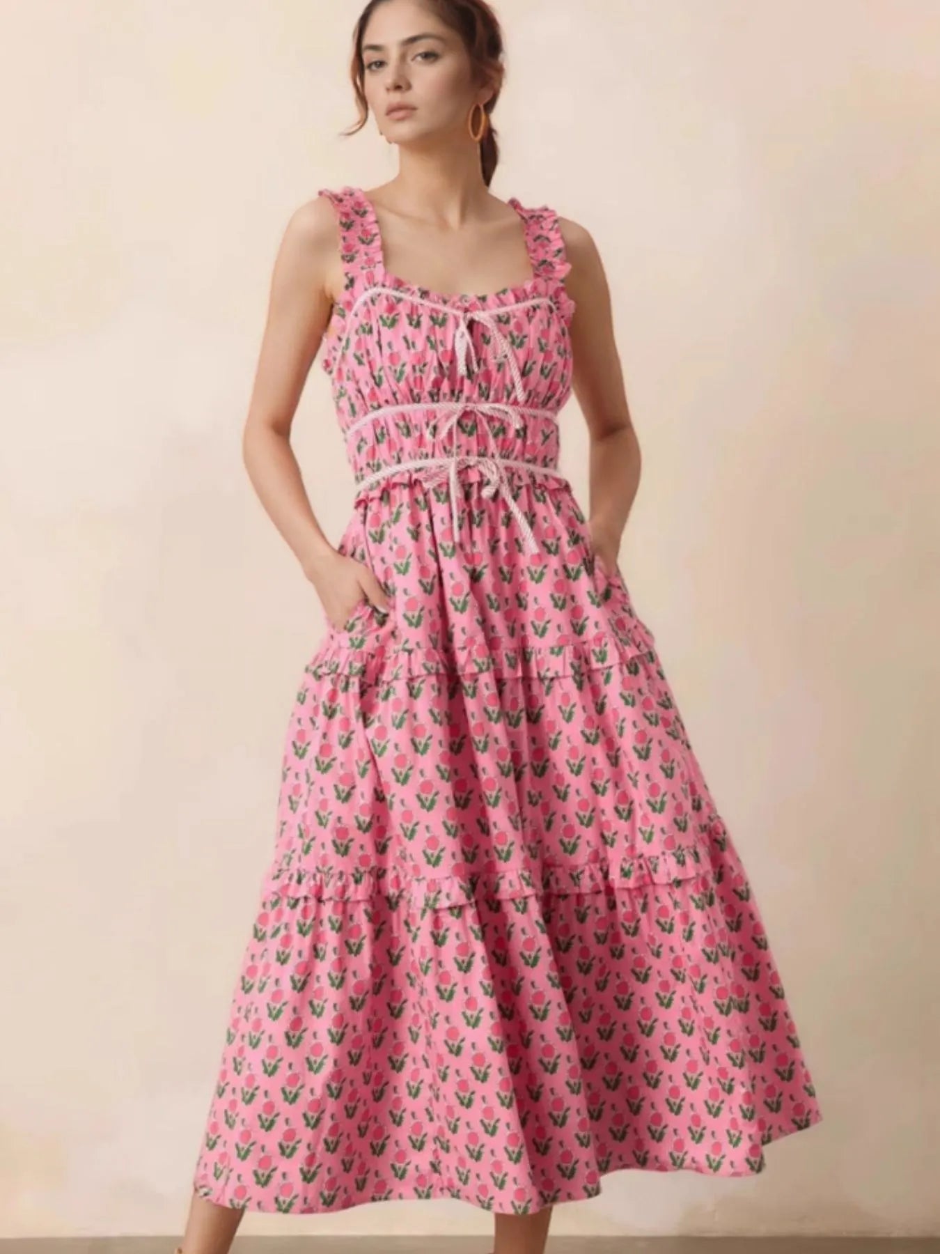 Floral Print Single Shoulder Maxi Dress - Ruffled.