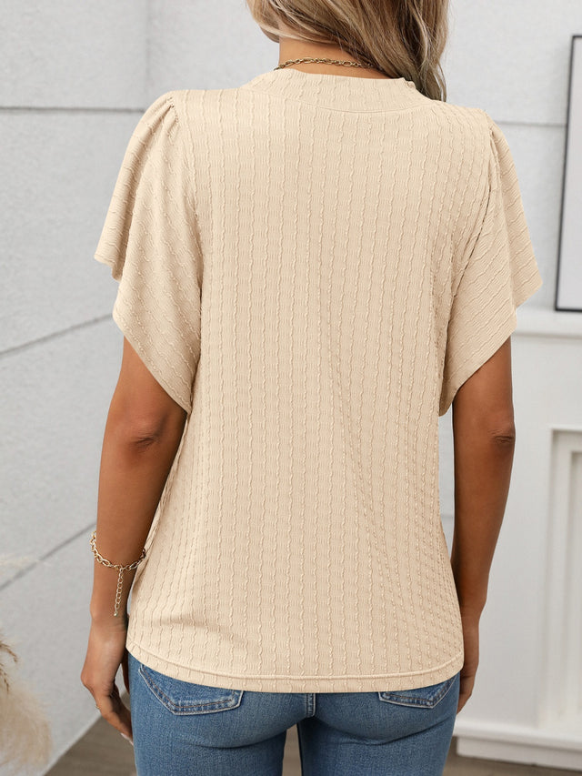 Round Neck Flutter Sleeve T-Shirt