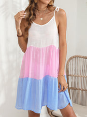 Color Block Spaghetti Strap Cover-Up Dress.