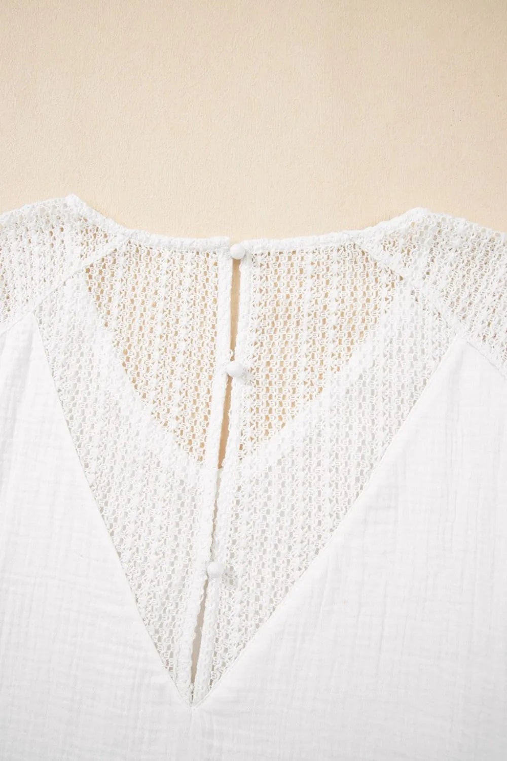 Lace Crochet Textured Button Back V Neck T Shirt