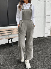 Slit Wide Leg Overalls with Pockets.