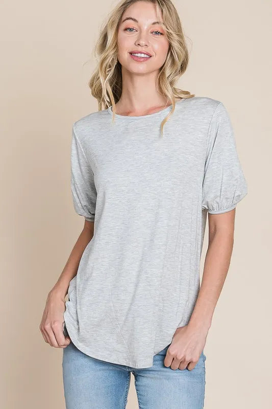 Round Neck Puff Sleeve T-Shirt