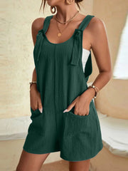 Plus Size Knot Strap Romper with Pockets.