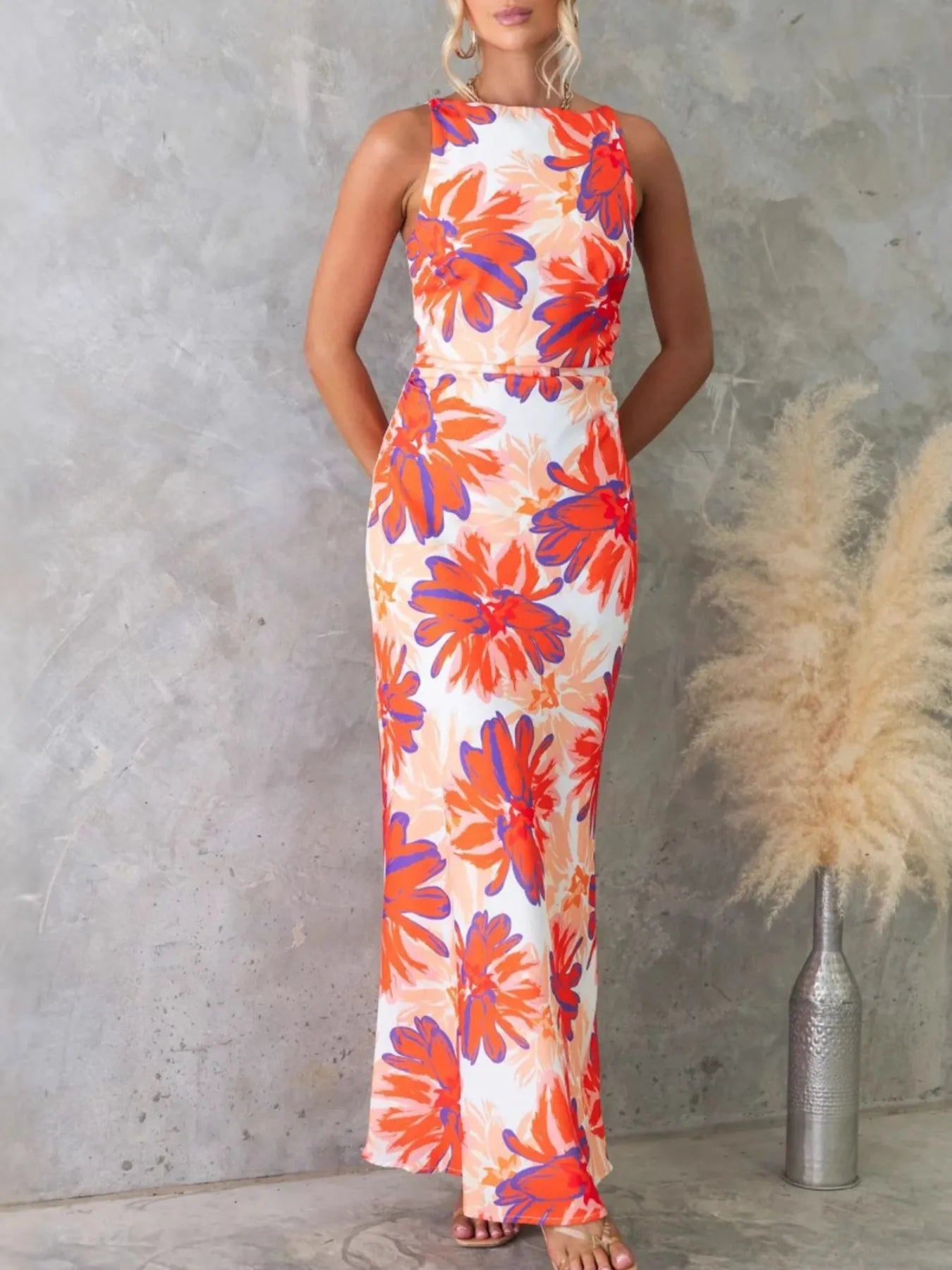 Printed Balloon Sleeve Maxi Shirt Dress with Tie.