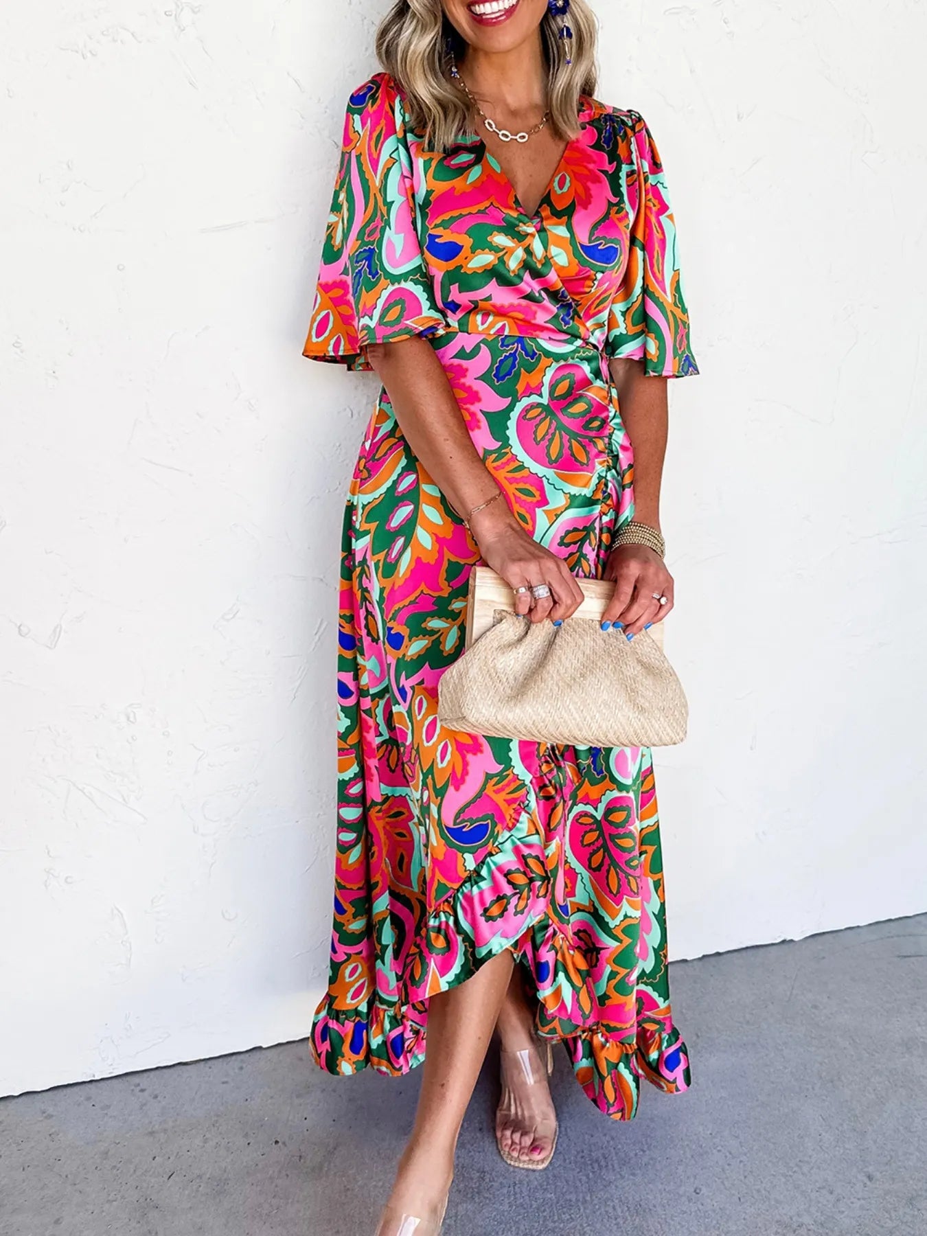 Floral Printed Sleeveless Pleated Dress - Cutout.