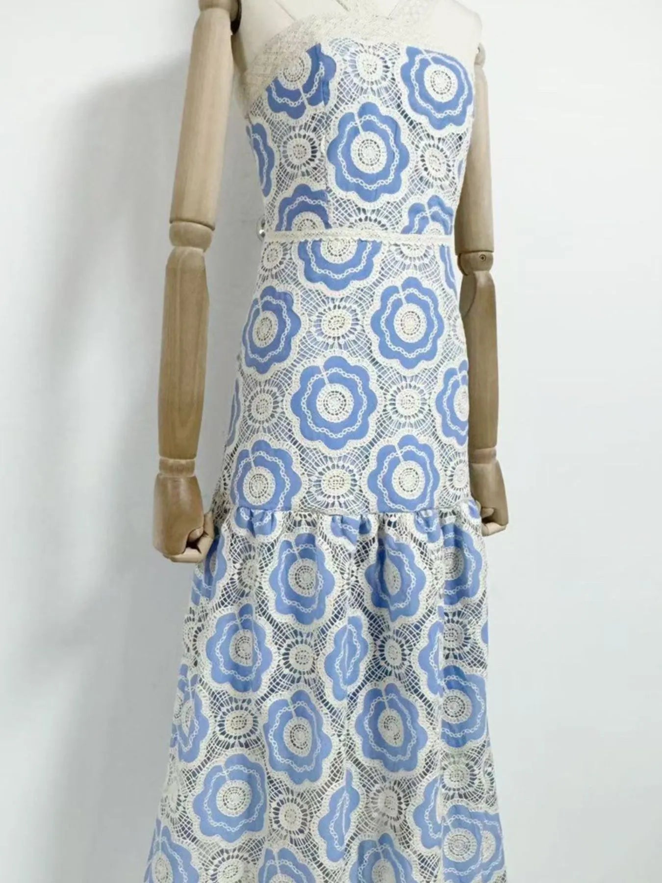 Plus Size Lace Up Halter Neck Denim Dress - Backless.