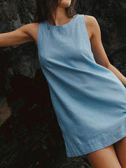 Backless Sleeveless Denim Mini Dress.