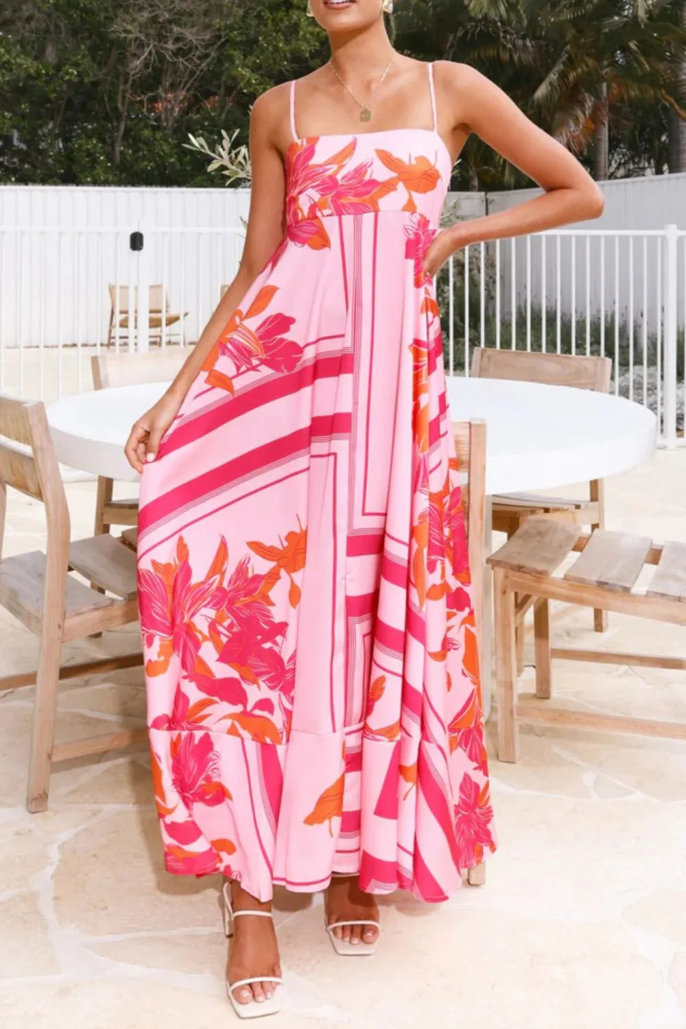 Printed Square Neck Maxi Cami Dress - Basic.
