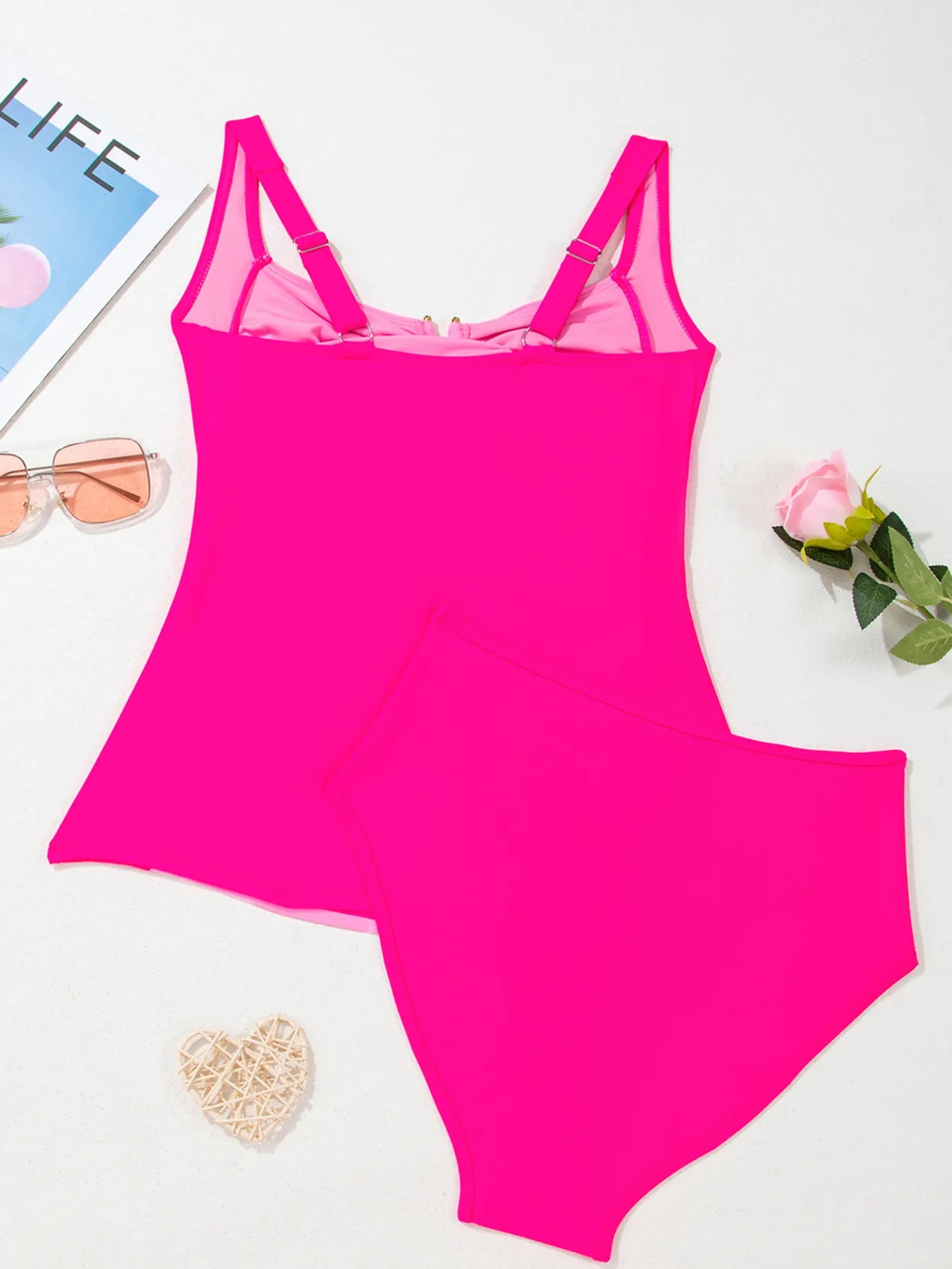 Ruched Tummy Control Tankini 2pcs Swimsuit with Underwire.