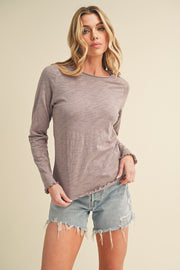 Lettuce Hemline Round Neck Raglan Sleeve T-Shirt