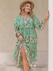 Plus Size Bohemian Floral Tiered Maxi Dress - Basic.