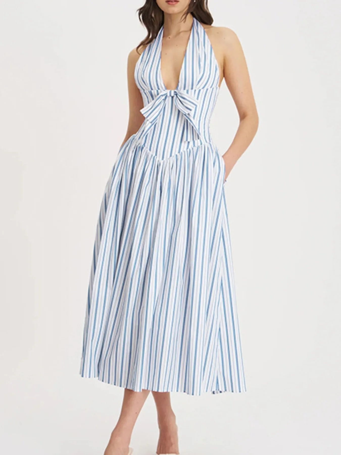 Striped Oversized Half Button Shirt Dress with Pockets.