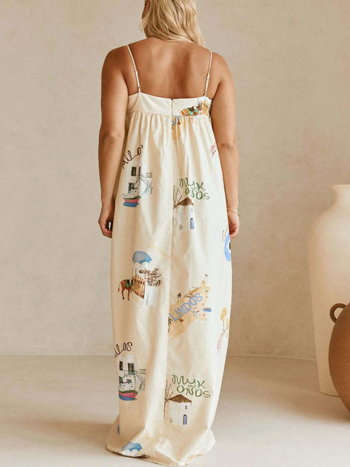 Bohemian Print Cami Maxi Dress with Pockets.