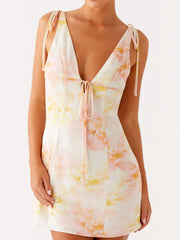Printed Halter Neck Backless Maxi Dress with Slit.
