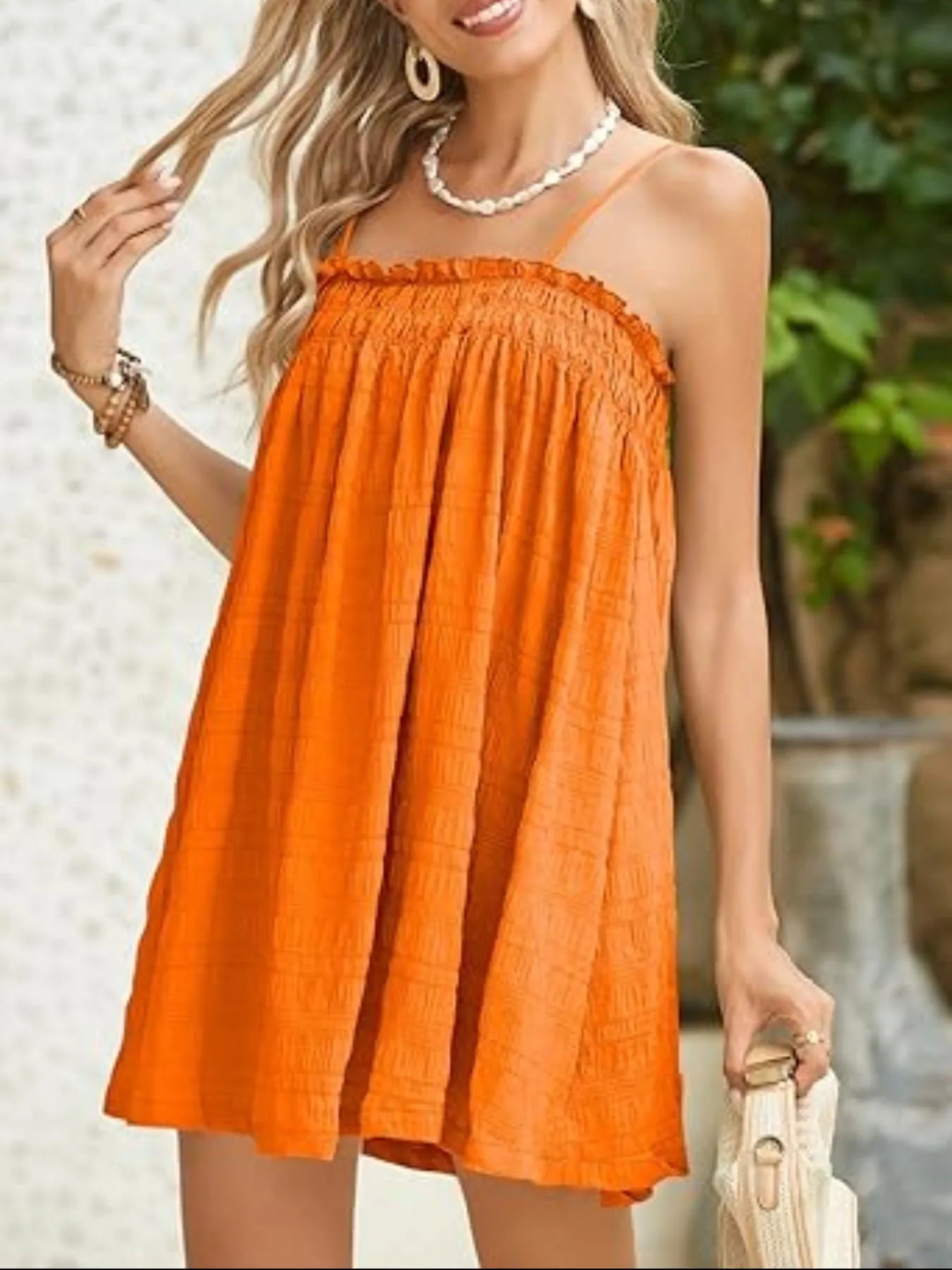 Frill Tiered Tie Shoulder Mini Dress - Lined.