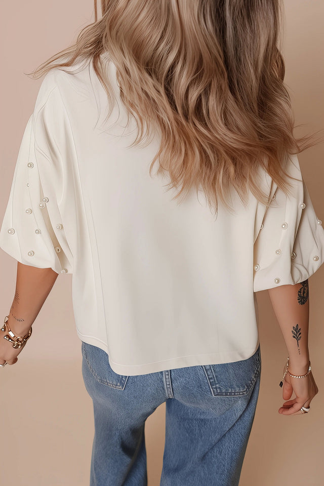 Bowknot Graphic Pearl Puff Half Sleeve T Shirt