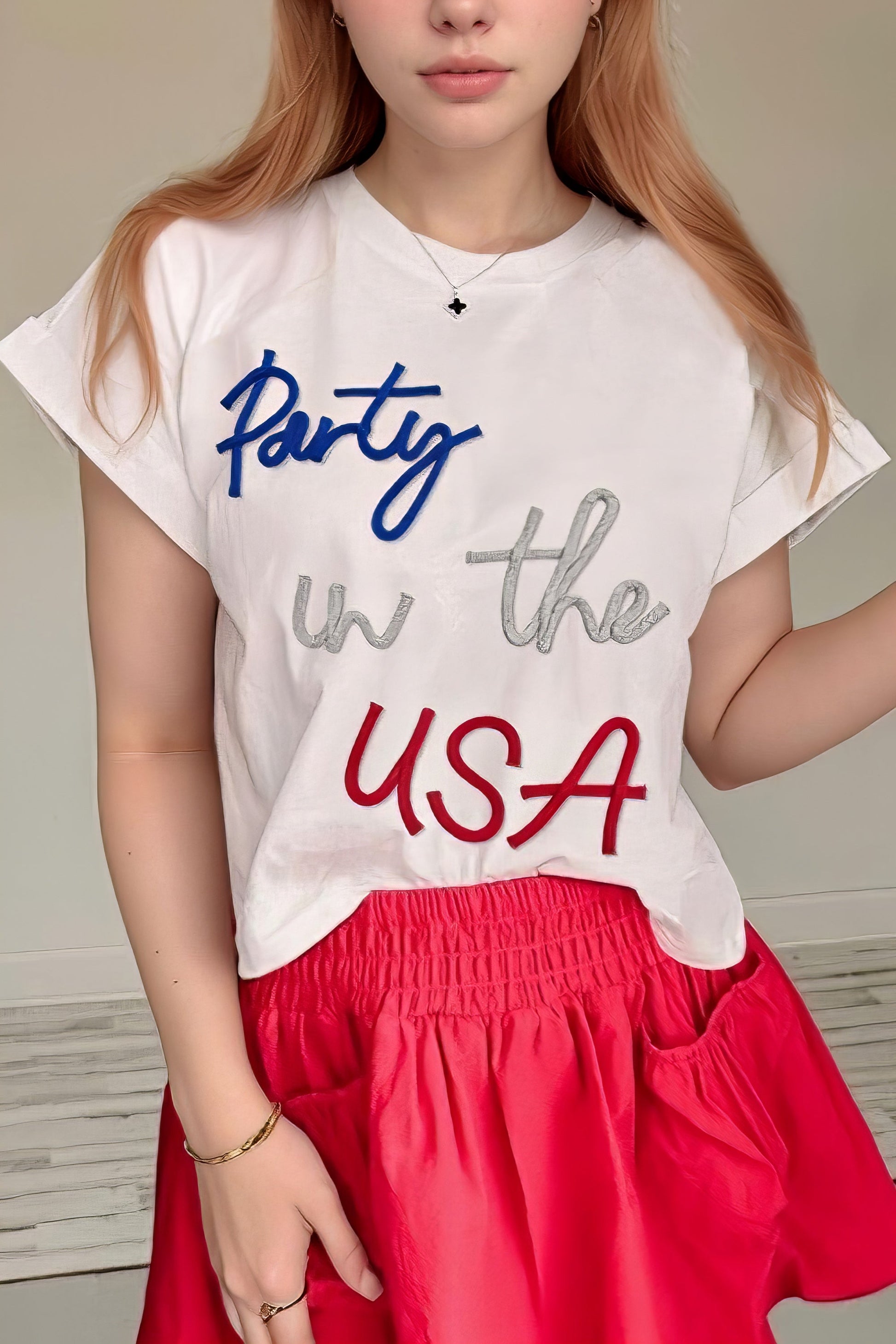 Letter Round Neck Short Sleeve T-Shirt