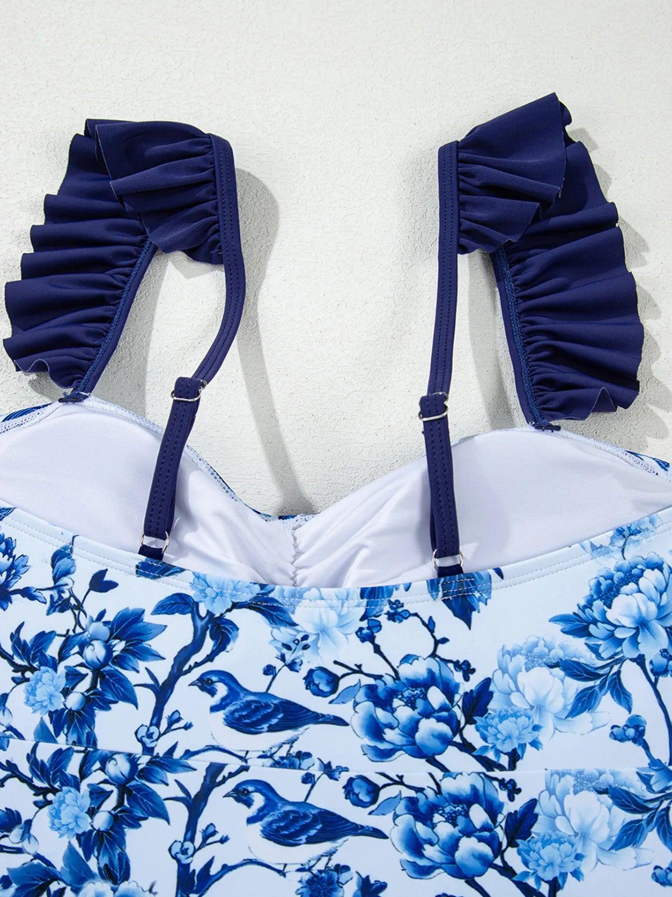Cutout Ruffled Spaghetti Strap One-Piece Swimwear with Tie.