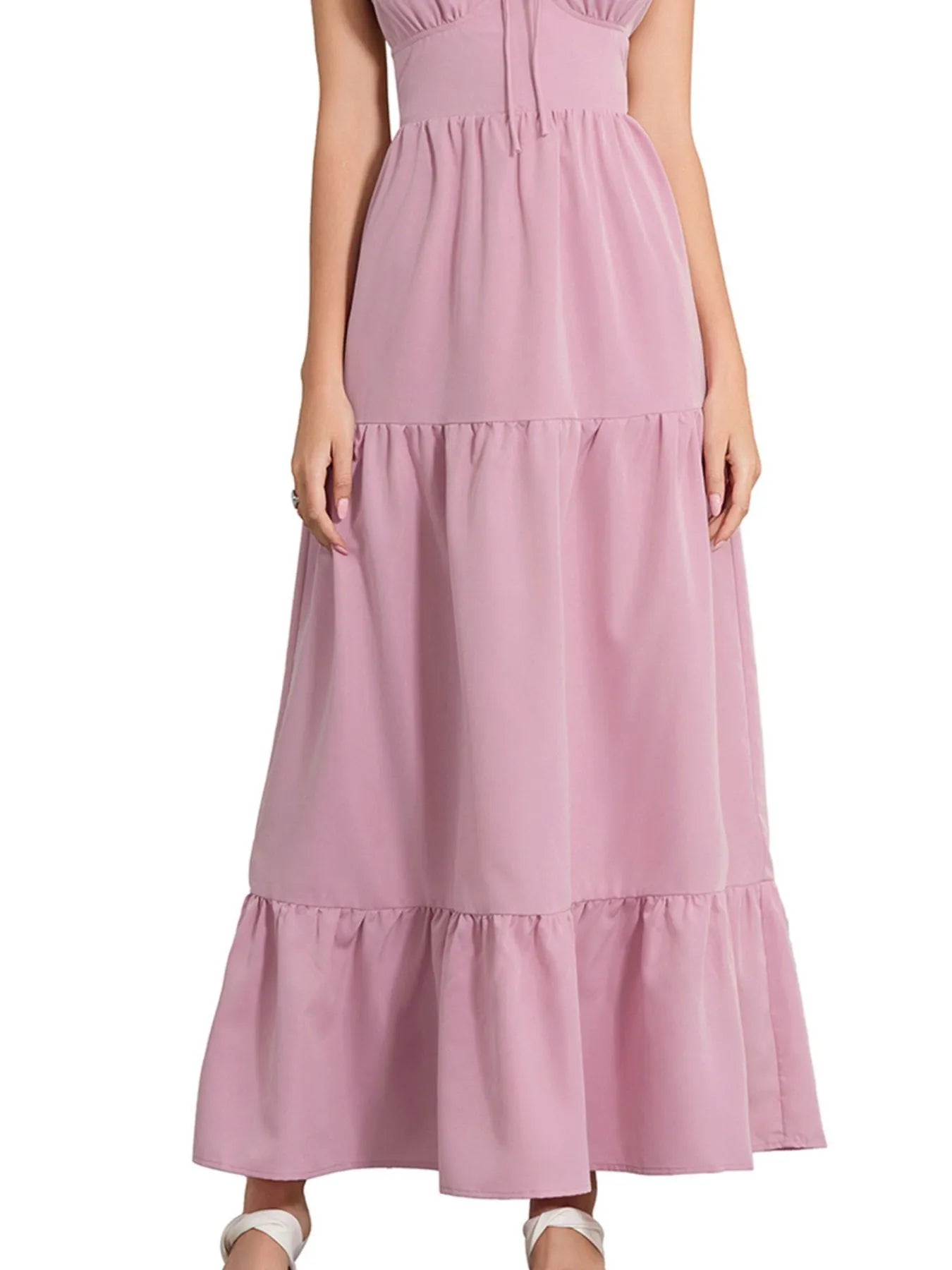 Tiered Maxi Cami Dress with Ruffled Hem - Backless & Tied.