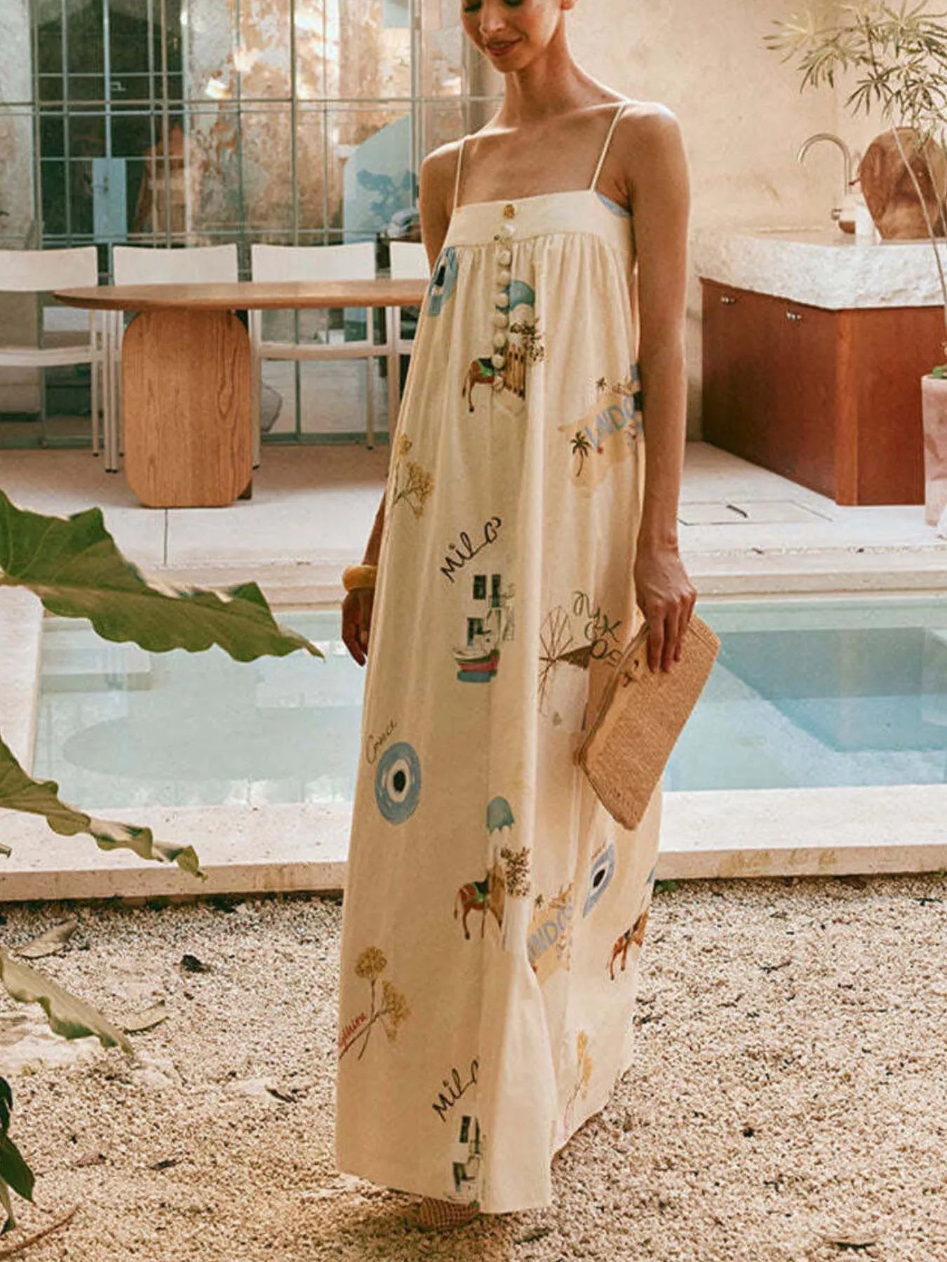 Bohemian Print Cami Maxi Dress with Pockets.