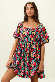 Floral Print Ruffled Hem Dress - Cutout & Tied.