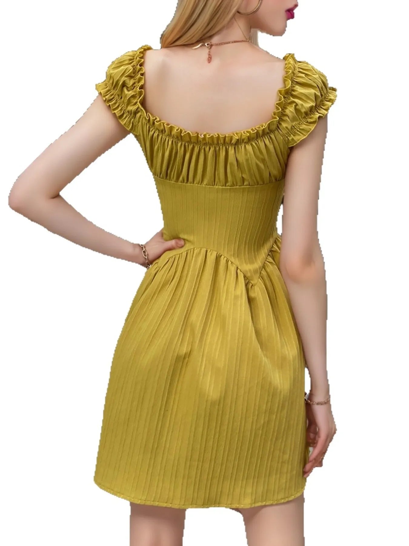 Umgee Navy Frill Drawstring Waist Round Neck Mini Tank Dress.