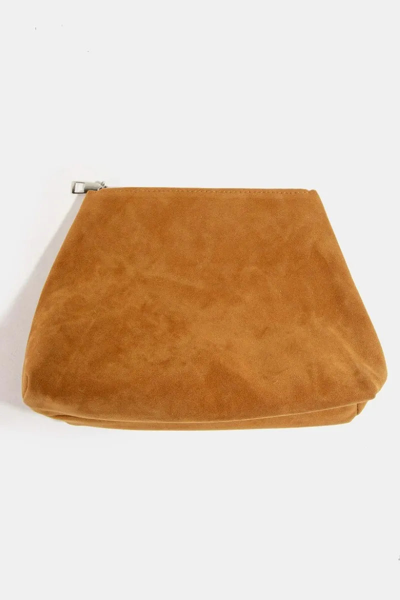 Layered Fringe Detail Suede Hobo Bag - Large Brown.