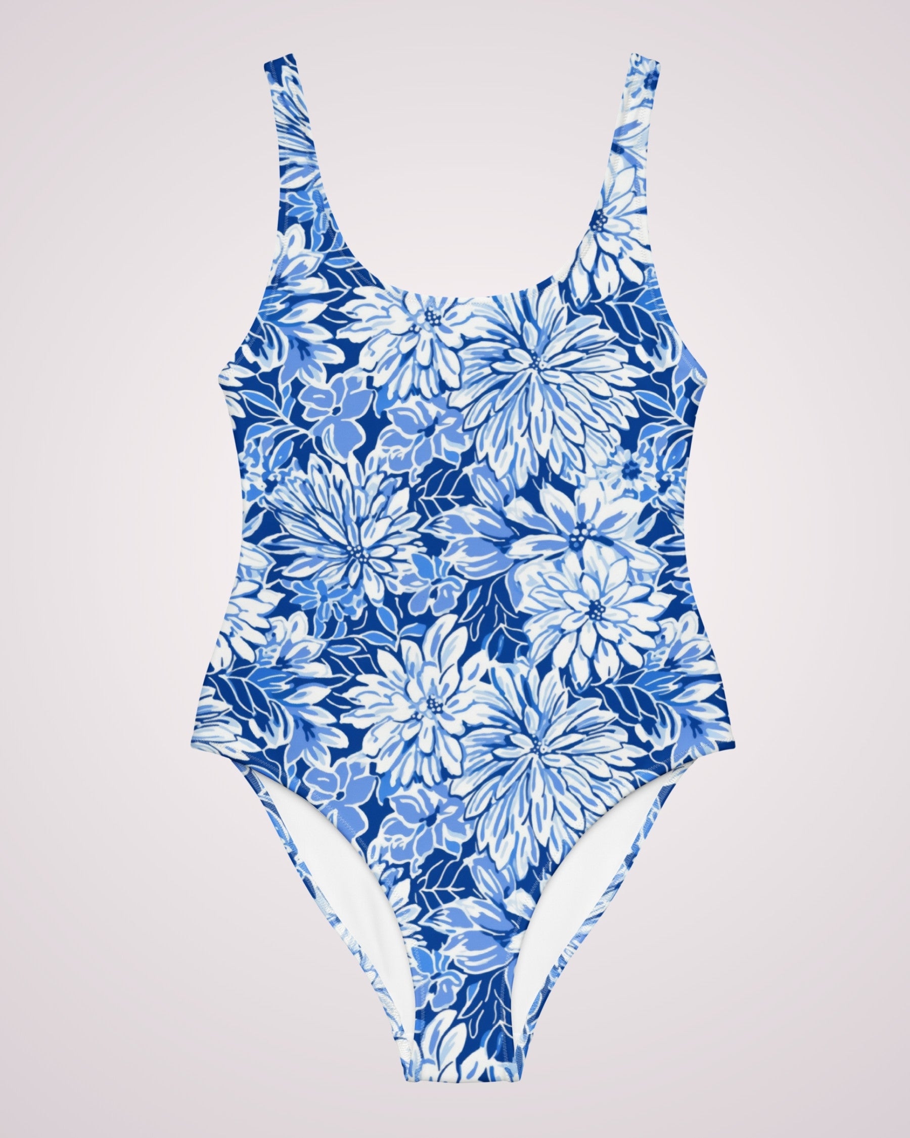 One-piece Swimsuit - Blue Floral V