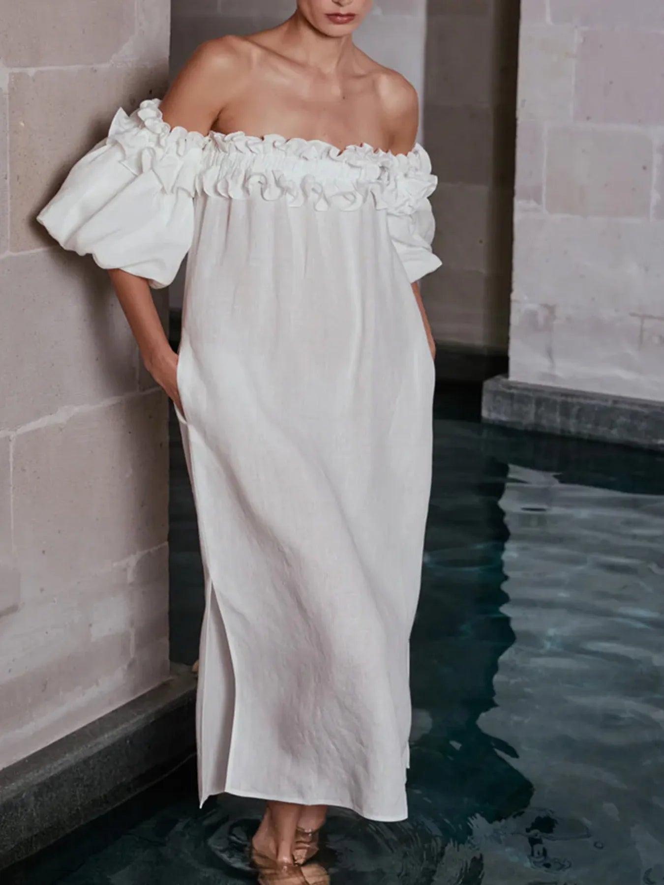 Umgee Side Slit Short Sleeve Midi Tee Dress with Tie Belt.