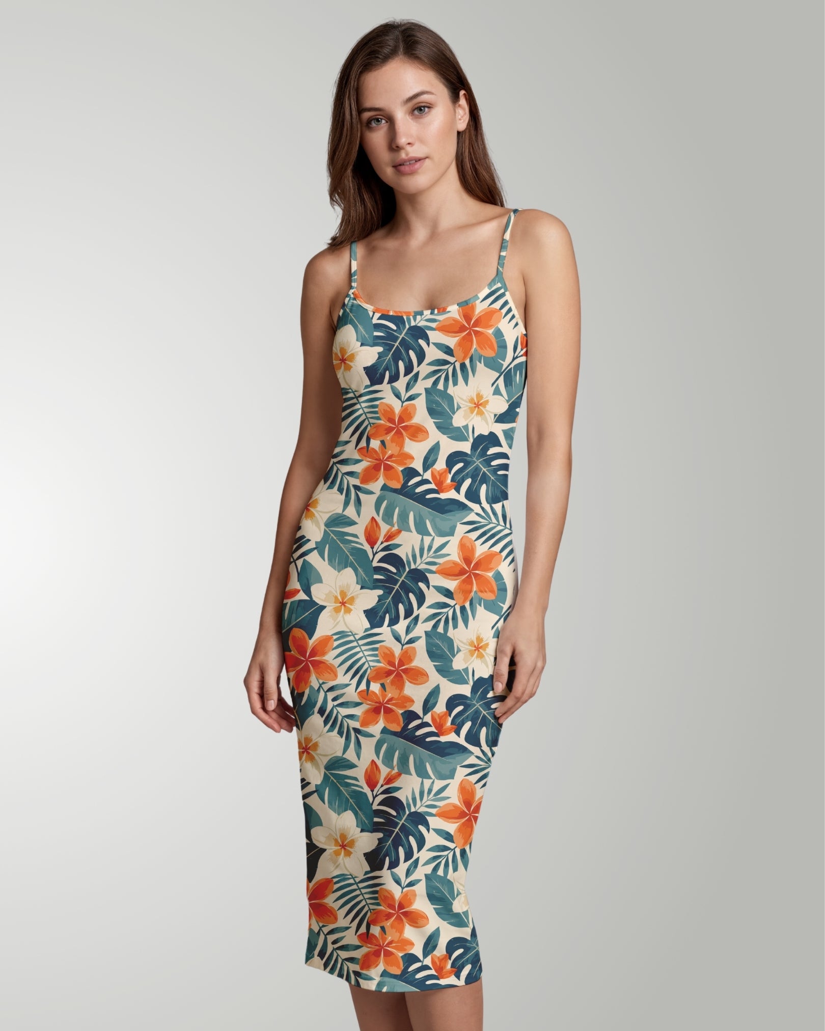 Womens Bodycon Midi Dress - Botanical Cove