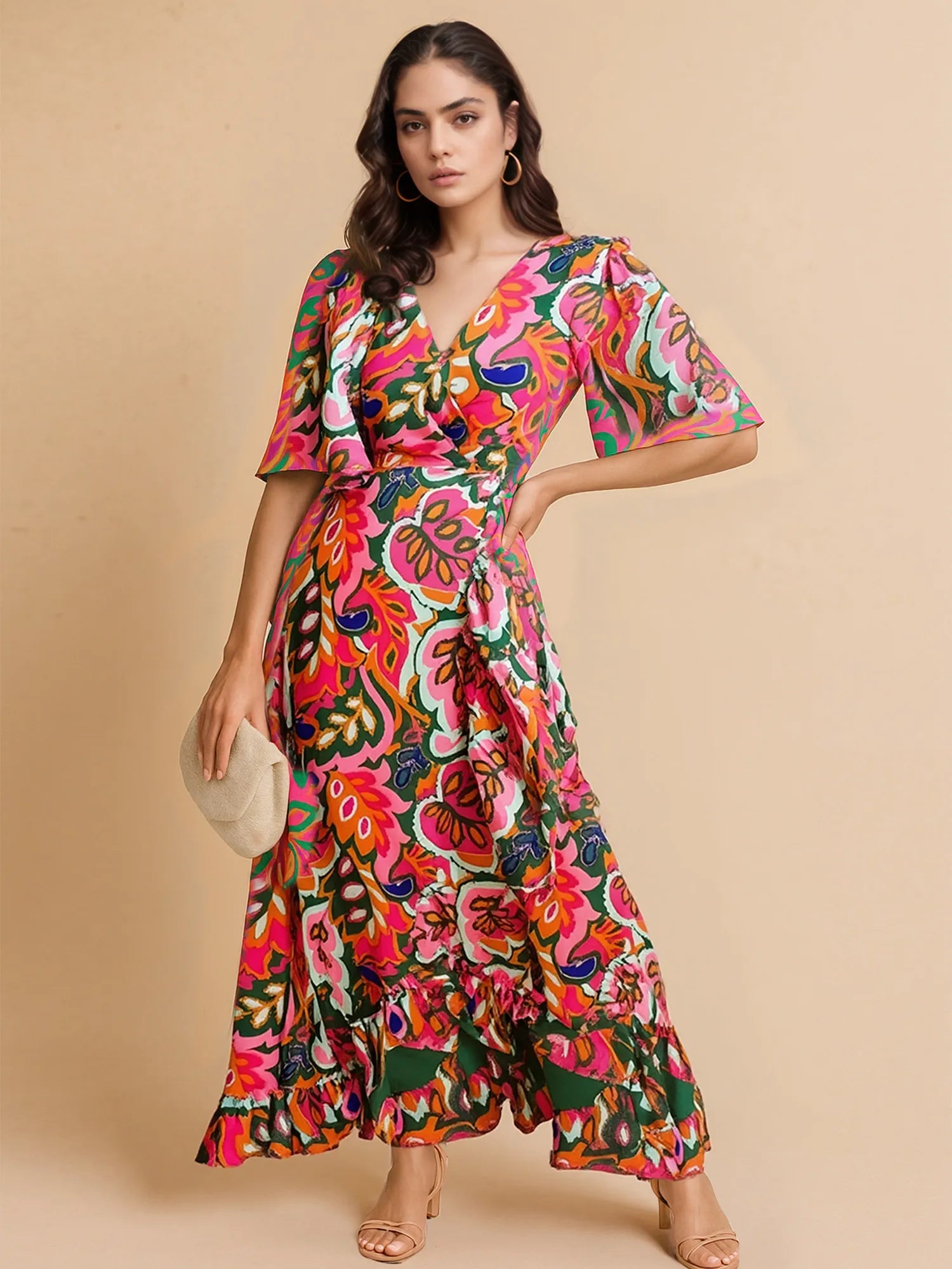 Floral Printed Sleeveless Pleated Dress - Cutout.