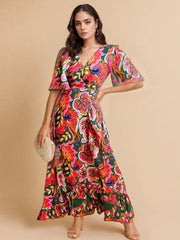 Floral Printed Sleeveless Pleated Dress - Cutout.