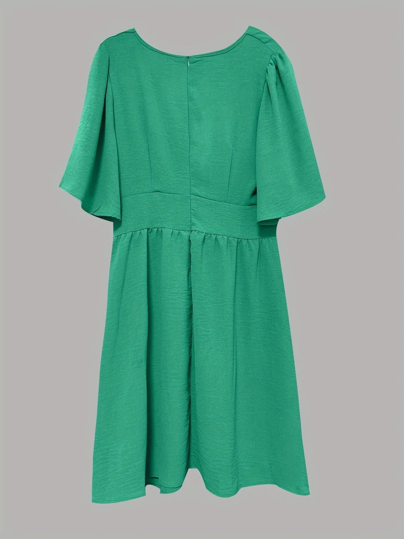 V-Neck Half Sleeve Midi Dress - Backless & Ruched.