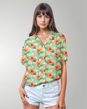 Womens Hawaiian Shirt - Sunrise Lagoon