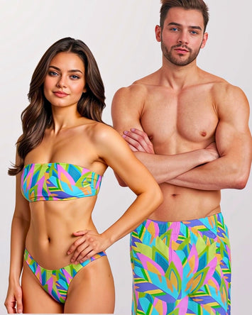 Couples Matching Swimsuits - Colorful Abstract IX