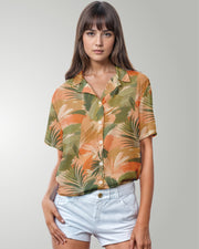 Womens Hawaiian Shirt - Peachy Palms