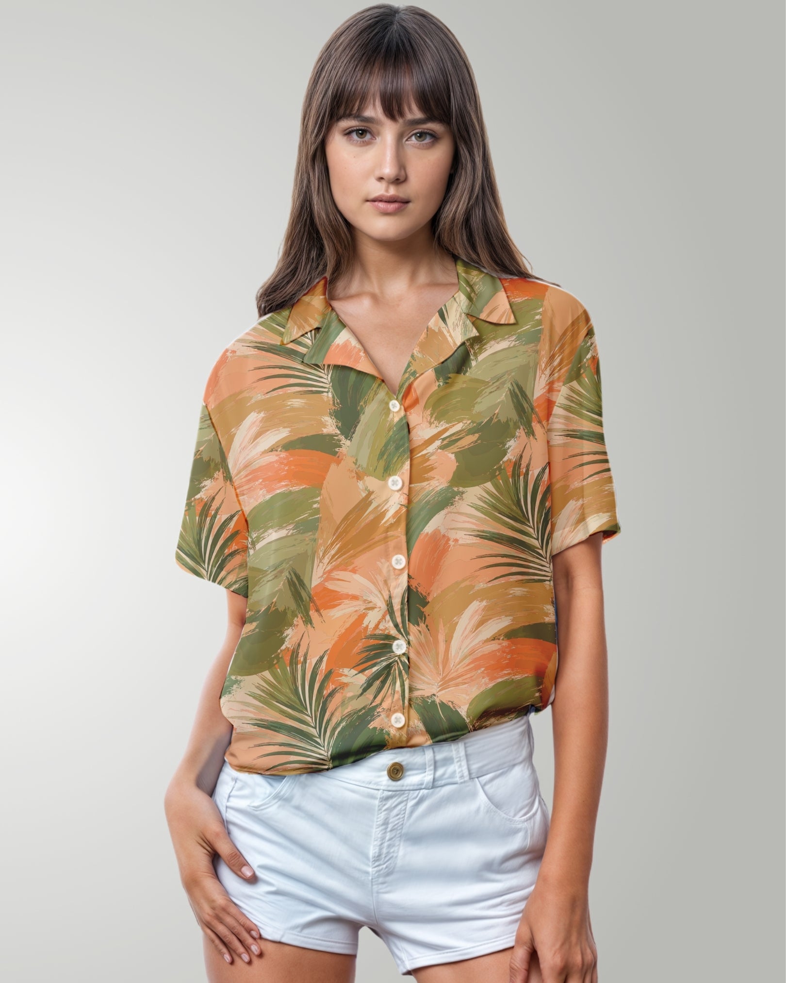 Womens Hawaiian Shirt - Peachy Palms