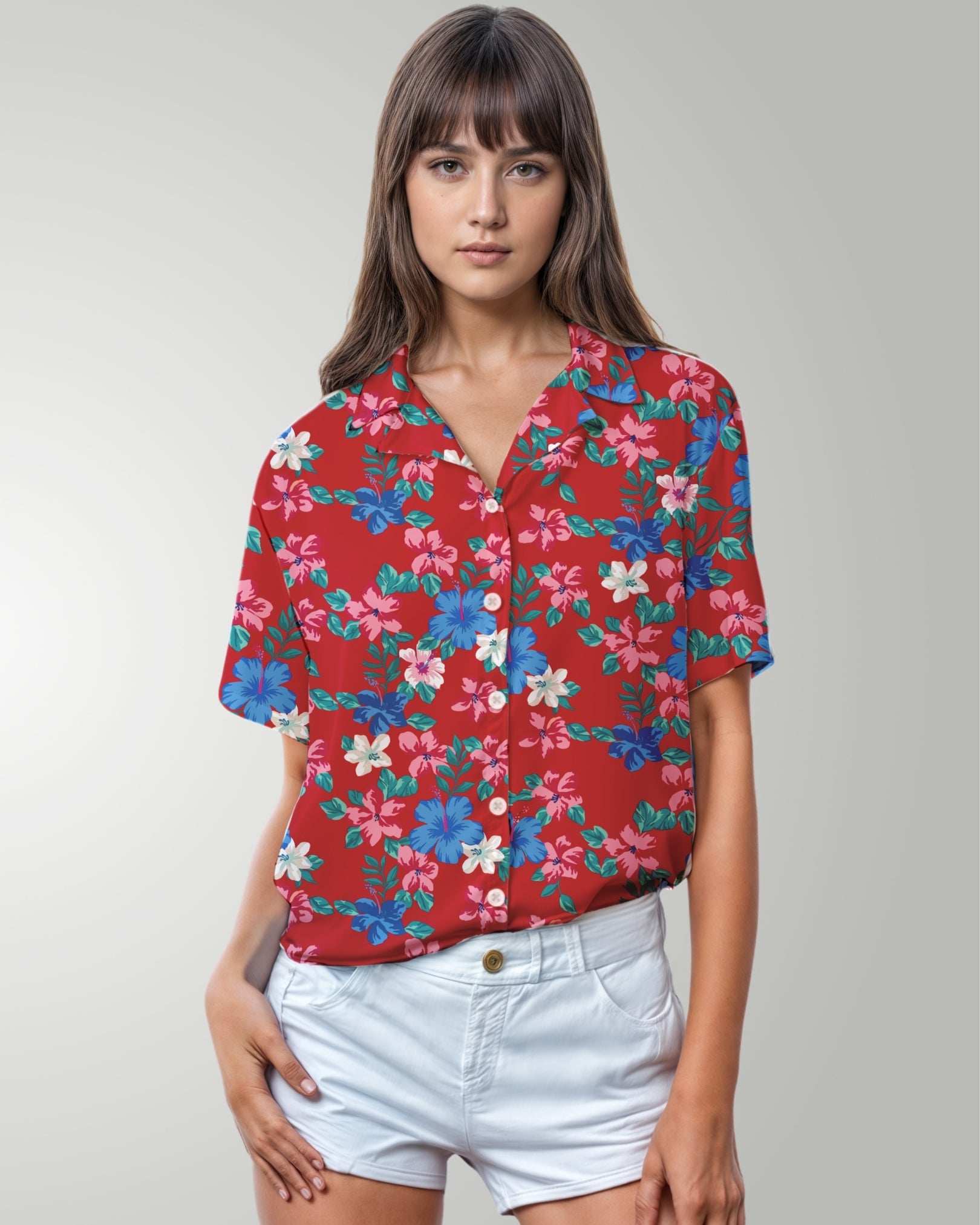 Womens Hawaiian Shirt - Island Florals