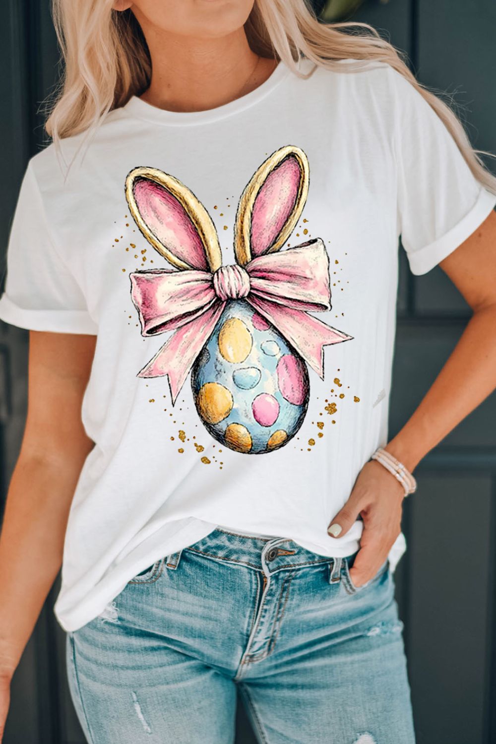 Easter Egg Bow Bunny Ear Graphic T-Shirt