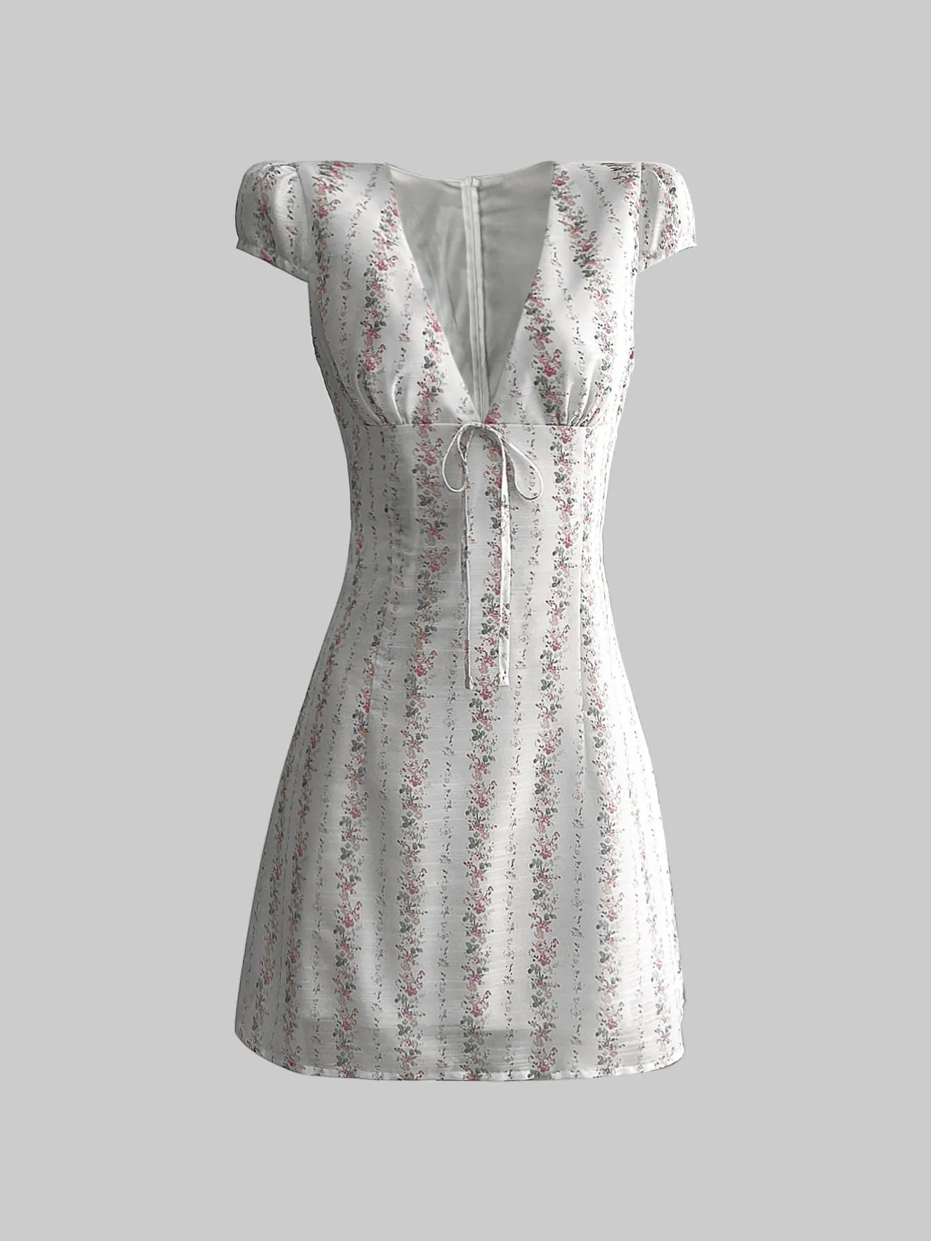 Floral Trim Bodycon Dress with Tie Detail.