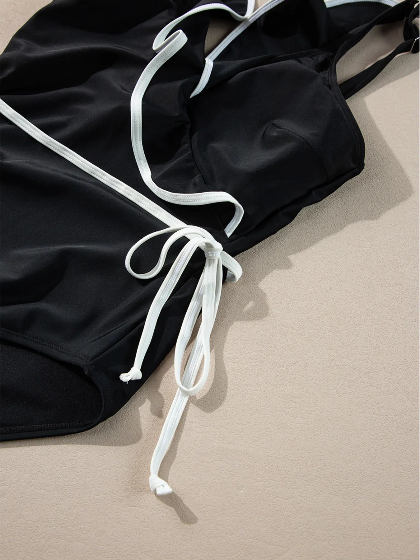 Ruffle Trim V-Neck One-Piece Swimsuit with Removable Padding.