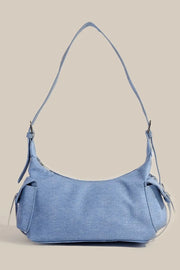 Braided Accent Double Pocket Shoulder Bag in Soft Blue.