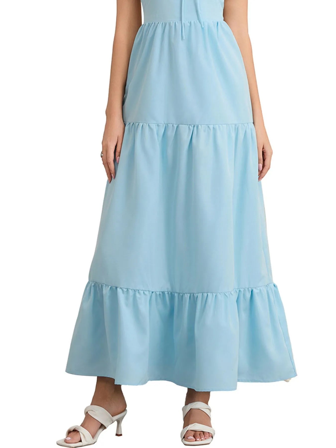 Tiered Maxi Cami Dress with Ruffled Hem - Backless & Tied.